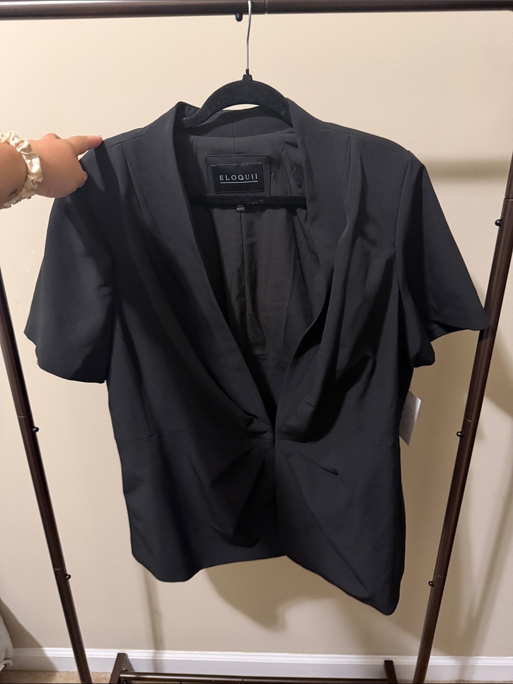 Eloquii Black Short-Sleeve Draped V-Neck Blouse Jacket